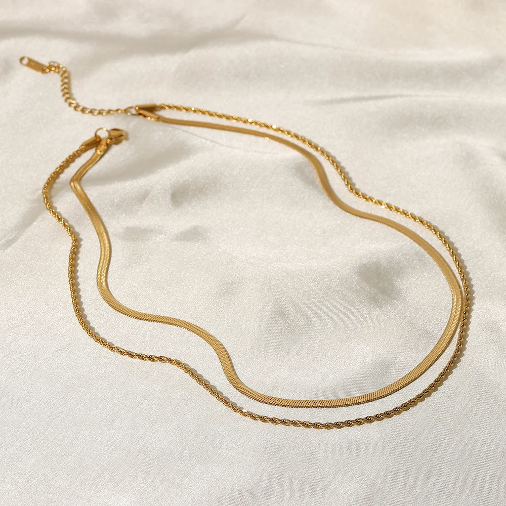 18 Karat Gold Vergoldete Flache Lagenkette