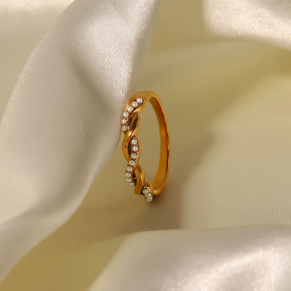 18 Karat Gold Vergoldeter Verstellbarer Gedrehter Kleiner Perlenring