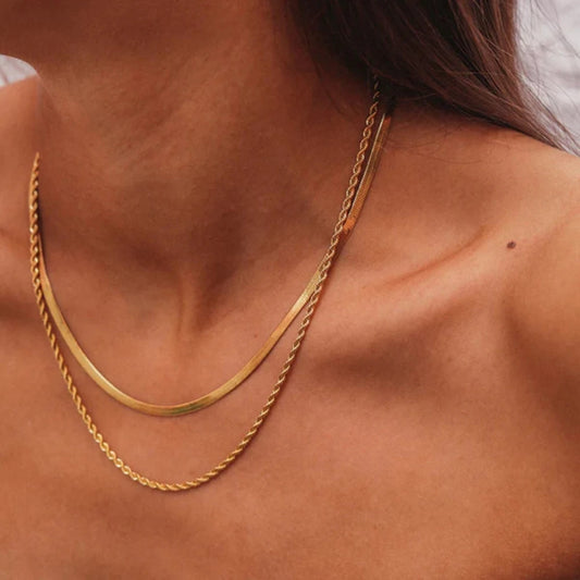 18 Karat Gold Vergoldete Flache Lagenkette