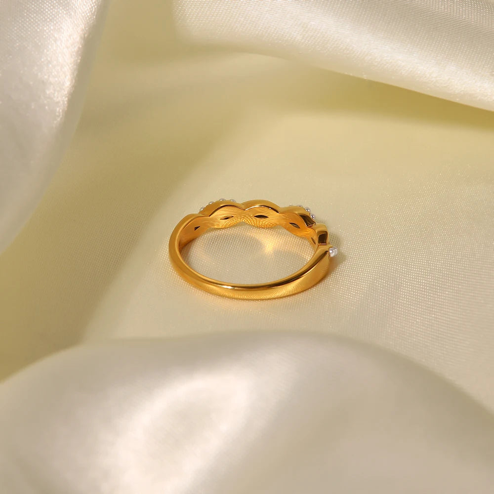 18 Karat Gold Vergoldeter Verstellbarer Gedrehter Kleiner Perlenring