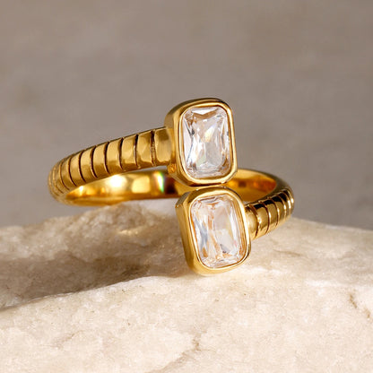 18 Karat Gold Vergoldete Verstellbare Zirkonia Ring