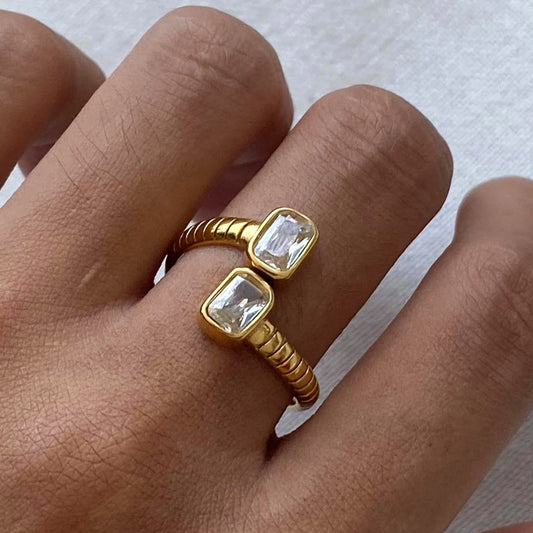 18 Karat Gold Vergoldete Verstellbare Zirkonia Ring