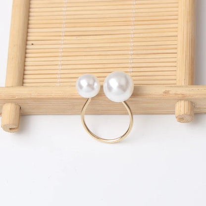 18 Karat Gold Vergoldete Doppelperlen Verstellbarer Ring