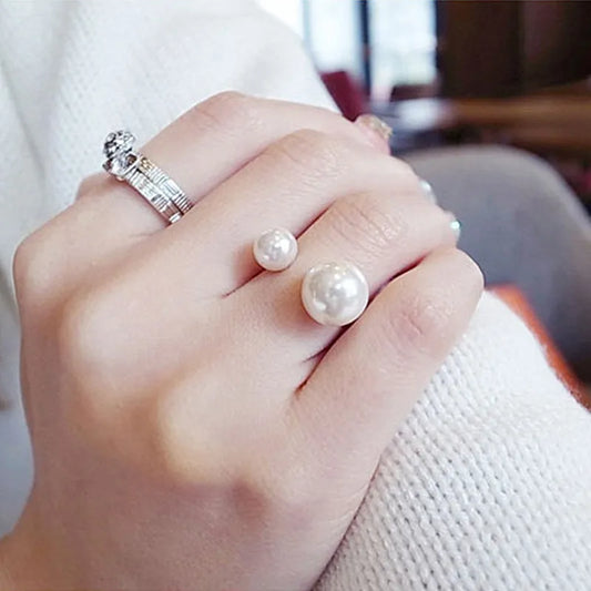 18 Karat Gold Vergoldete Doppelperlen Verstellbarer Ring