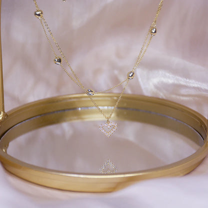 18 Karat Gold Vergoldete 2-lagige Zirkonia-Herzkette