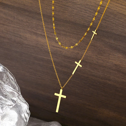 18 Karat Gold Vergoldete Choker-Kette mit 3 Kreuzen