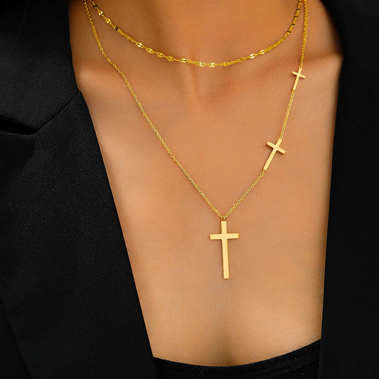 18 Karat Gold Vergoldete Choker-Kette mit 3 Kreuzen