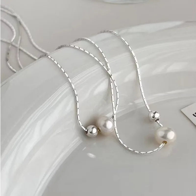 925 Sterling Silber Vergoldete Perlenkette