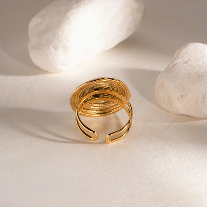 18 Karat Gold Vergoldete Verstellbare Wickelring mit Schwarzem Stein