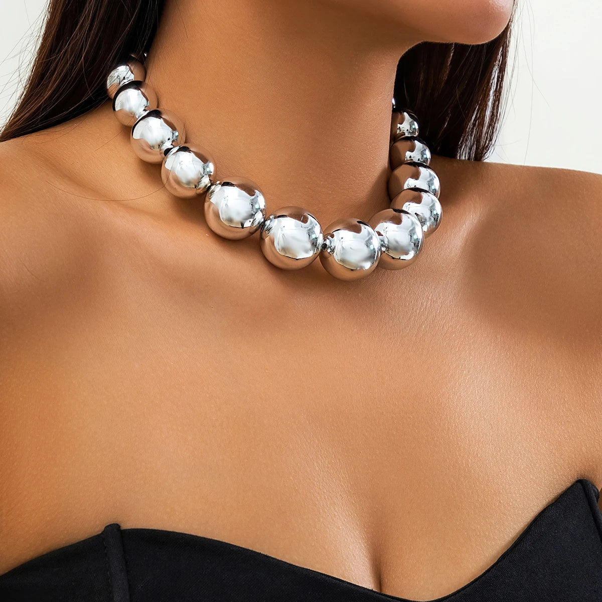 925 Sterling Silber Vergoldete Perlenförmige Choker-Halskette