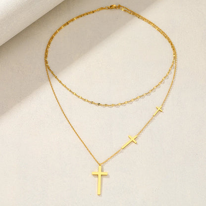 18 Karat Gold Vergoldete Choker-Kette mit 3 Kreuzen