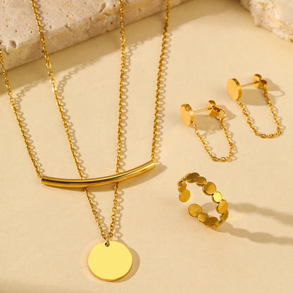 18 Karat Gold Vergoldetes Luxus-Set: Doppel-Lagen Kette, Ohrringe und Ring