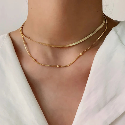 18-Karat Gold Vergoldete Zweilagige Kette