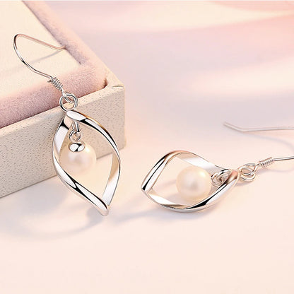 925 Sterling Silber Vergoldete Perlen Ohrringe in Blattform