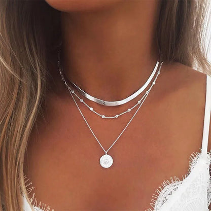 925 Sterling Silber Vergoldete Trendige Dreilagige Kette