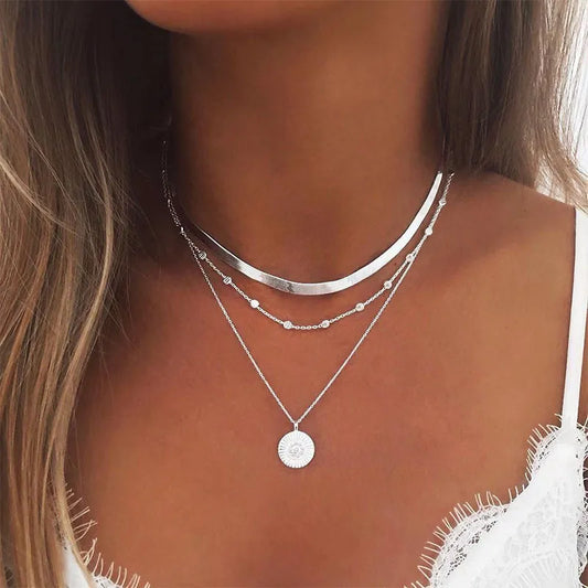 925 Sterling Silber Vergoldete Trendige Dreilagige Kette