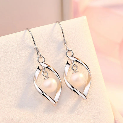 925 Sterling Silber Vergoldete Perlen Ohrringe in Blattform