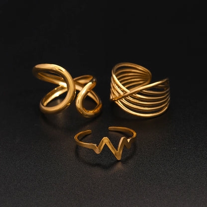 18 Karat Gold Vergoldeter Verstellbarer Luxus-Set aus 3 Ringen