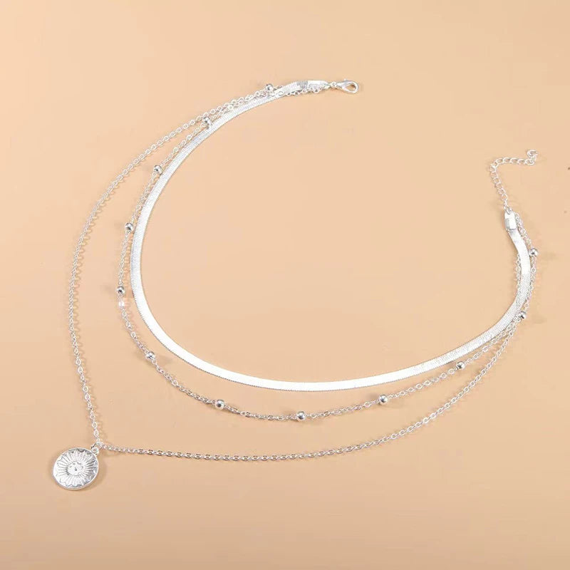 925 Sterling Silber Vergoldete Trendige Dreilagige Kette