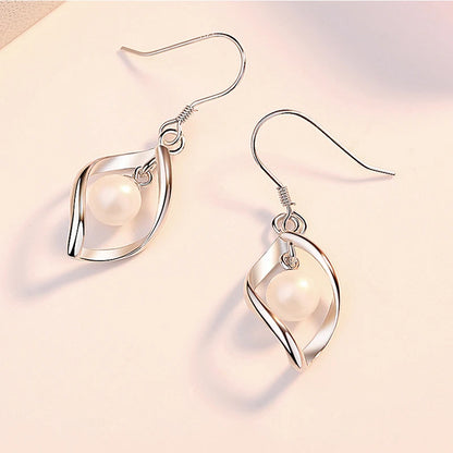925 Sterling Silber Vergoldete Perlen Ohrringe in Blattform