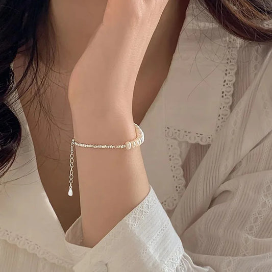 925 Sterling Silber Vergoldetes Kleines Perlenarmband