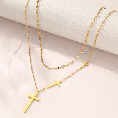 18 Karat Gold Vergoldete Choker-Kette mit 3 Kreuzen