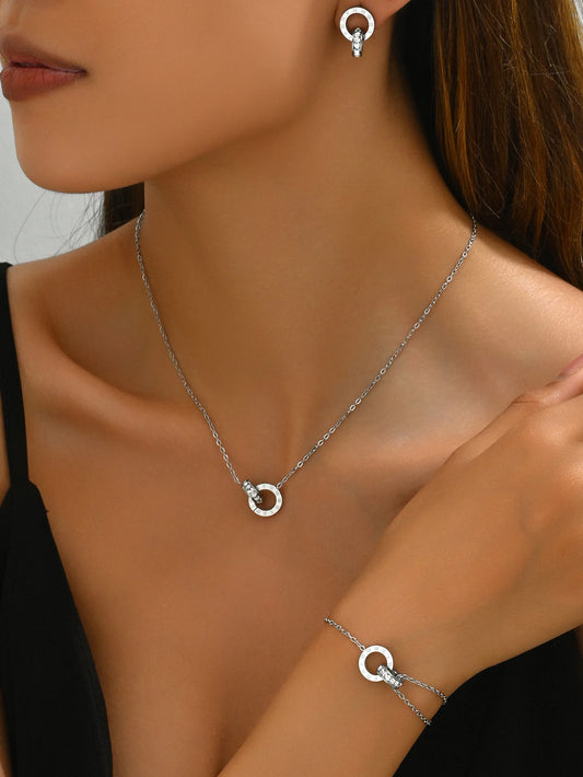 925 Sterling Silber Vergoldetes Luxus-Set Ohrringe, Kette, Armband