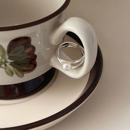 Verstellbarer 925 Sterling Silber Eleganter Perlenring