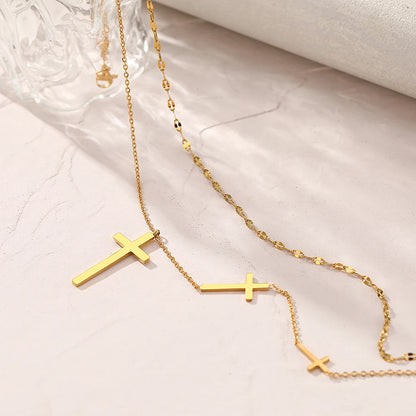 18 Karat Gold Vergoldete Choker-Kette mit 3 Kreuzen