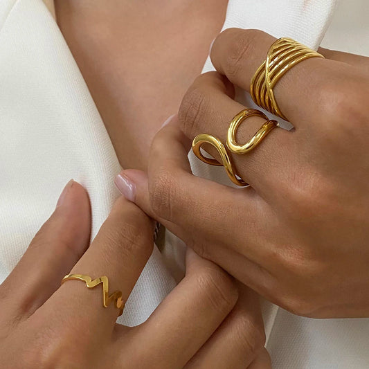 18 Karat Gold Vergoldeter Verstellbarer Luxus-Set aus 3 Ringen