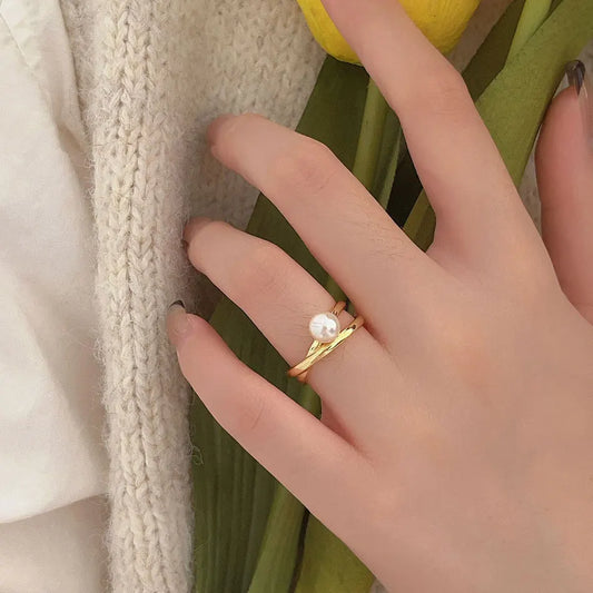 18-Karat Gold Vergoldeter Eleganter Perlenring