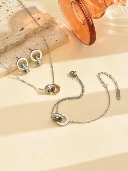 925 Sterling Silber Vergoldetes Luxus-Set Ohrringe, Kette, Armband