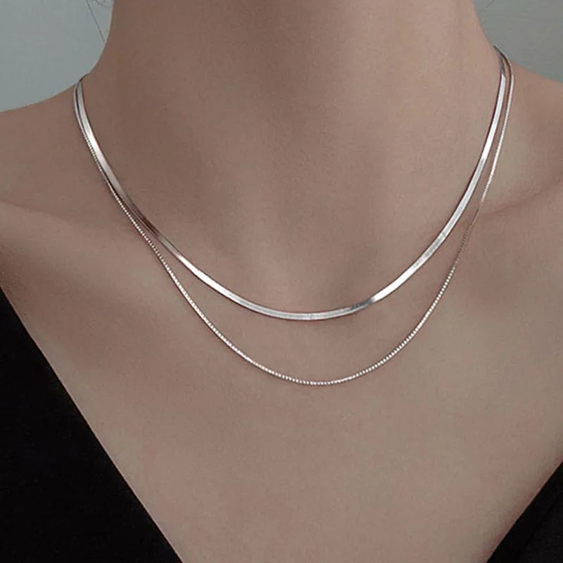 925 Sterling Silber Vergoldete Zweilagige Kette
