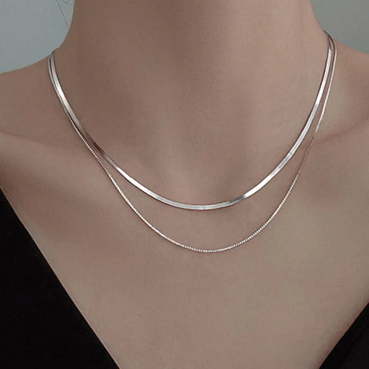 925 Sterling Silber Vergoldete Zweilagige Kette