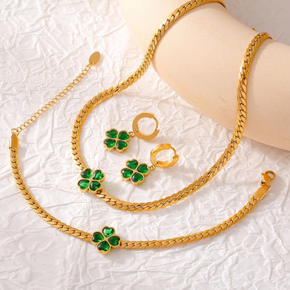 18 Karat Gold Vergoldetes Luxus-Set mit Kleeblatt-Kristall