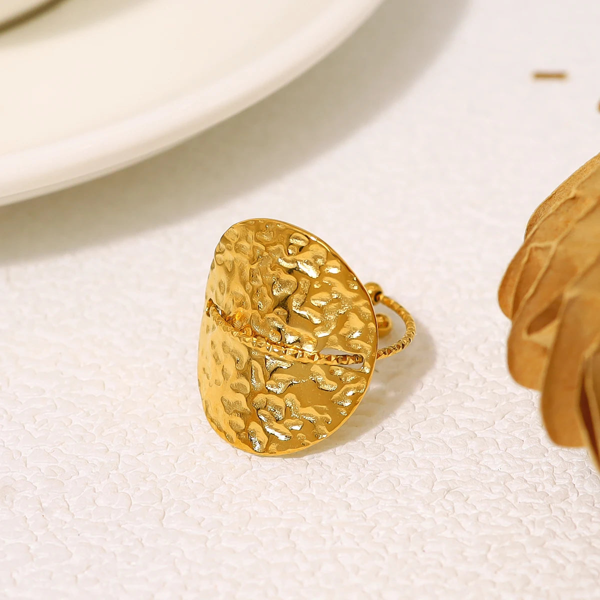 18 Karat Gold Vergoldete Verstellbare Ring mit Geschmeidiger Struktur
