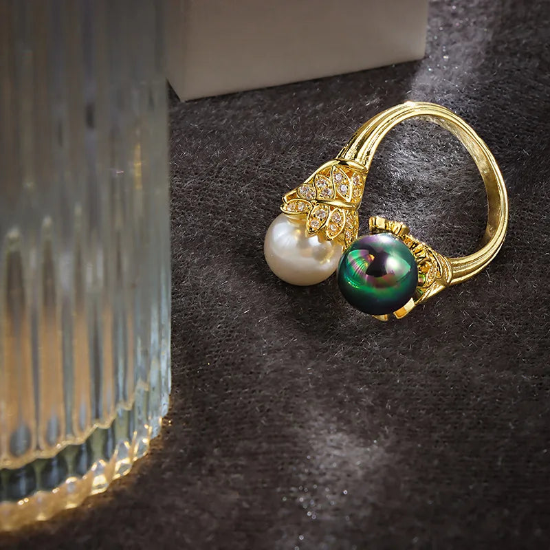 18 Karat Gold Vergoldete Perlenring Antike Stil