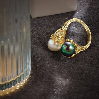 18 Karat Gold Vergoldete Perlenring Antike Stil